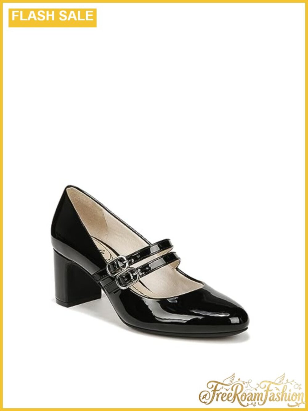 Mary Jane Pump Block Heel Adjustable Buckle Faux Leather Comfort